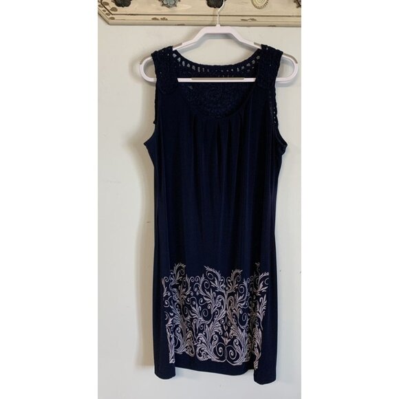 Laura Ashley Dresses & Skirts - Laura Ashley Dress Blue Sleeveless White Pattern at Hem Size 1X